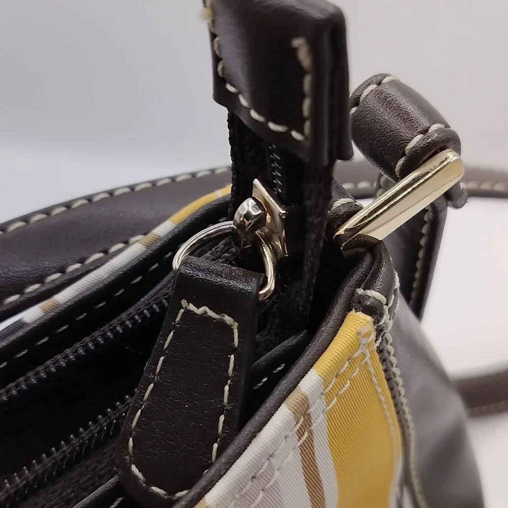 Liz Claiborne Classic Striped Small Shoulder Bag Black, Yellow, Brown VTG Y2K
